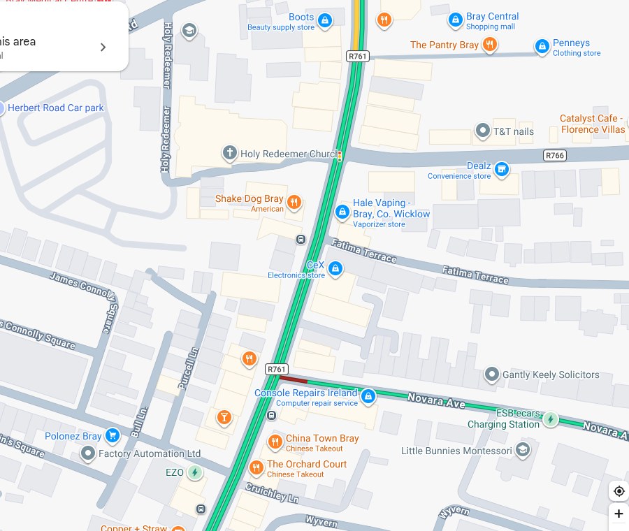 Map of Bray Main Street around Village Gate Arcade, where Just For You Hair & Beauty Salon sits at 4A